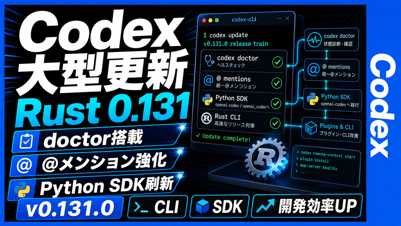 Codex CLI が @ 統合検索と codex doctor 診断を追加、Python SDK は改称
