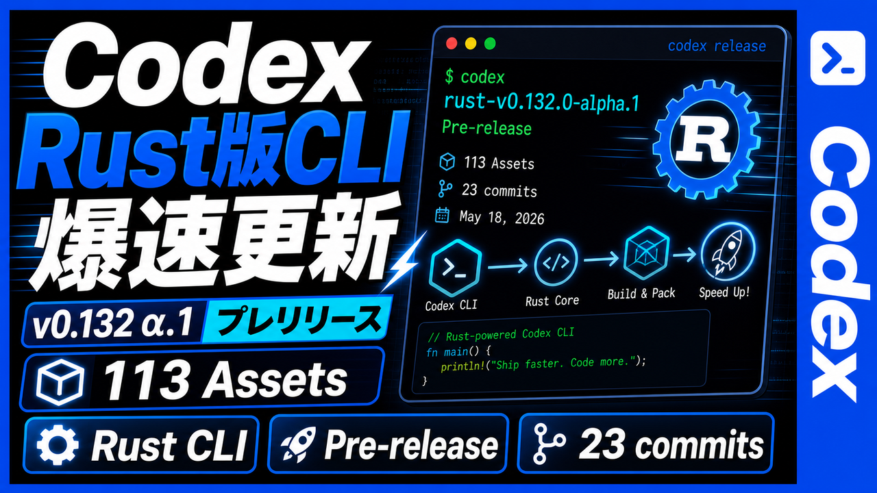 Codex CLI(Rust)、0.132.0 系の最初の alpha 版を pre-release で公開